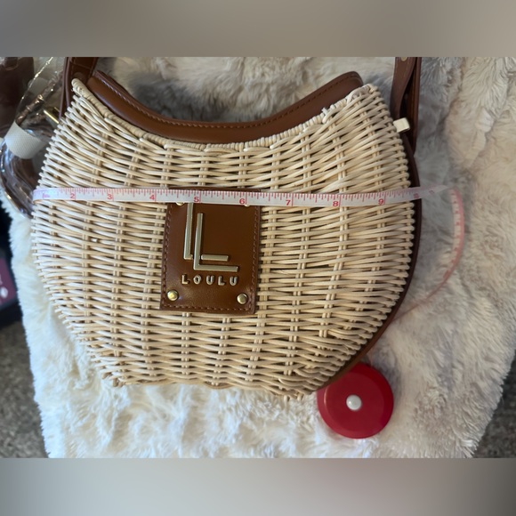 NWT Loulu Woven Rattan & Brown Leather Shoulder Bag | Boho Chic Summer Purse - Picture 6 of 8